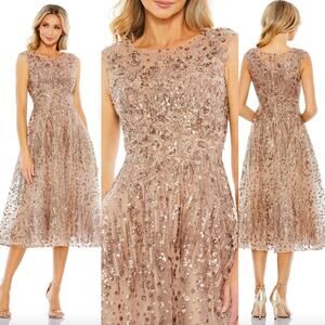 Mac Duggal Sequined Cap Sleeve Fit And Flare Midi Dress Bronze 20398 Size 14 New